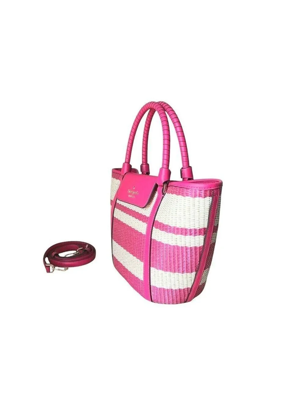 KATE SPADE MEDIUM STRAW / LEATHER CRUISE TOTE IN BIKINI PINK SPRING SUMMER PURSE